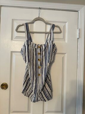 Lottie Moss Navy & White Striped Button-Front Romper